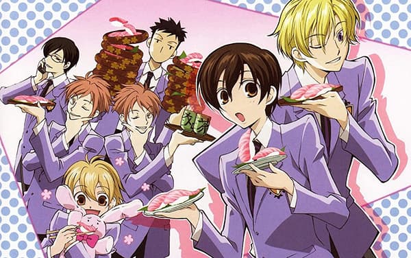 Illustrazione promozionale per l'anime di Host Club con il cast intento a servire dei nigiri.